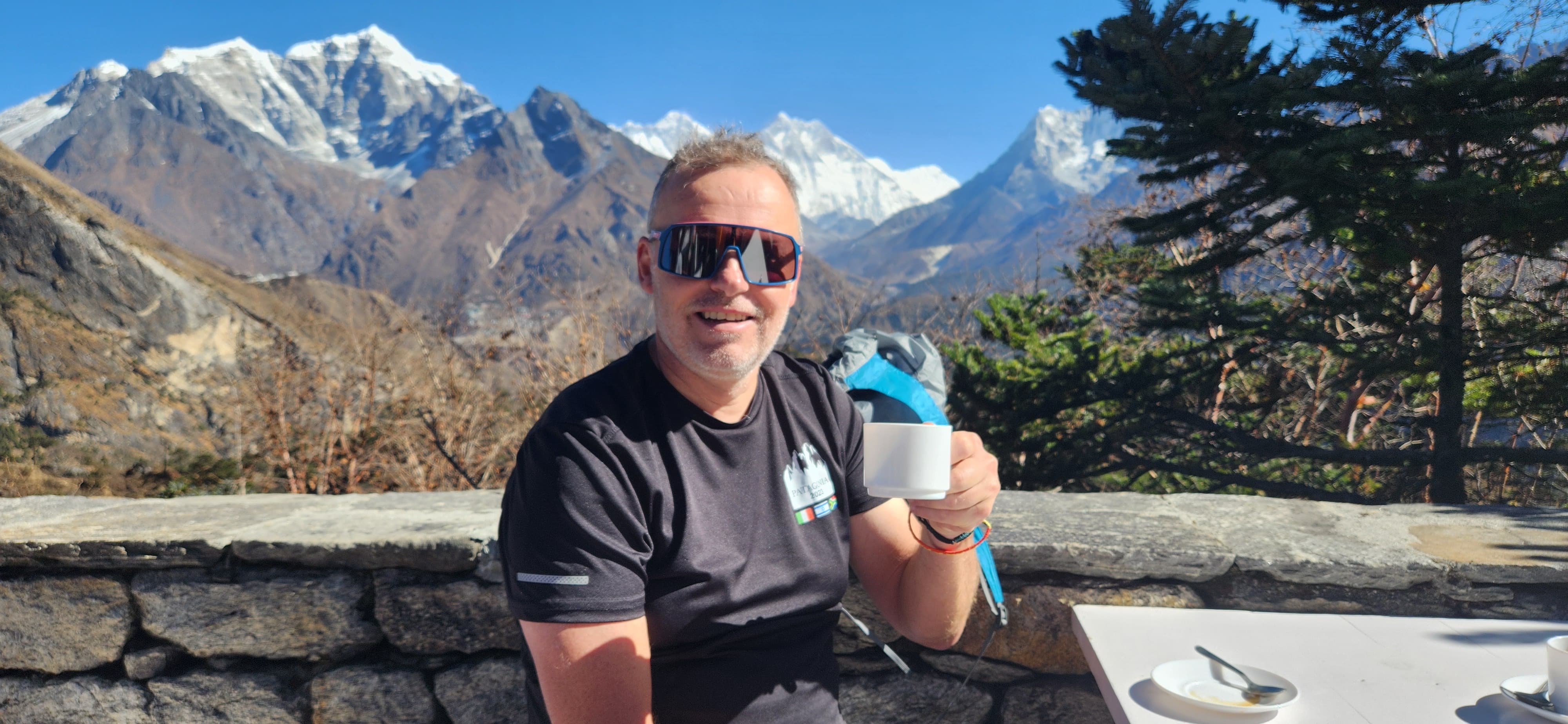 Enjoying Coffee at the Everest View Hotel